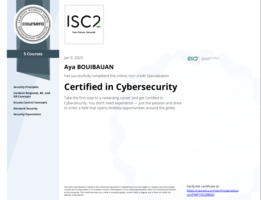 Certified in Cybersecurity Certificate